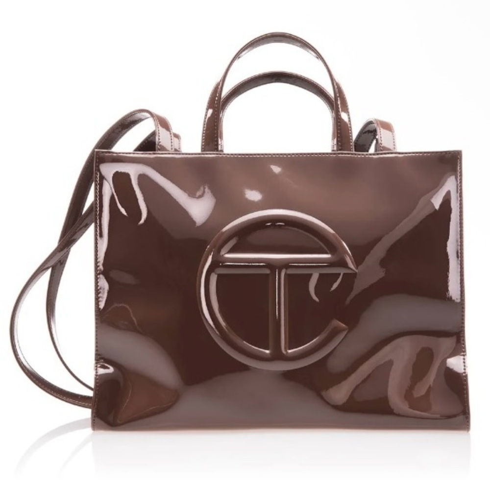 Telfar Medium Shopping Bag Chocolate Patent Brown High Shine Glossy NWT